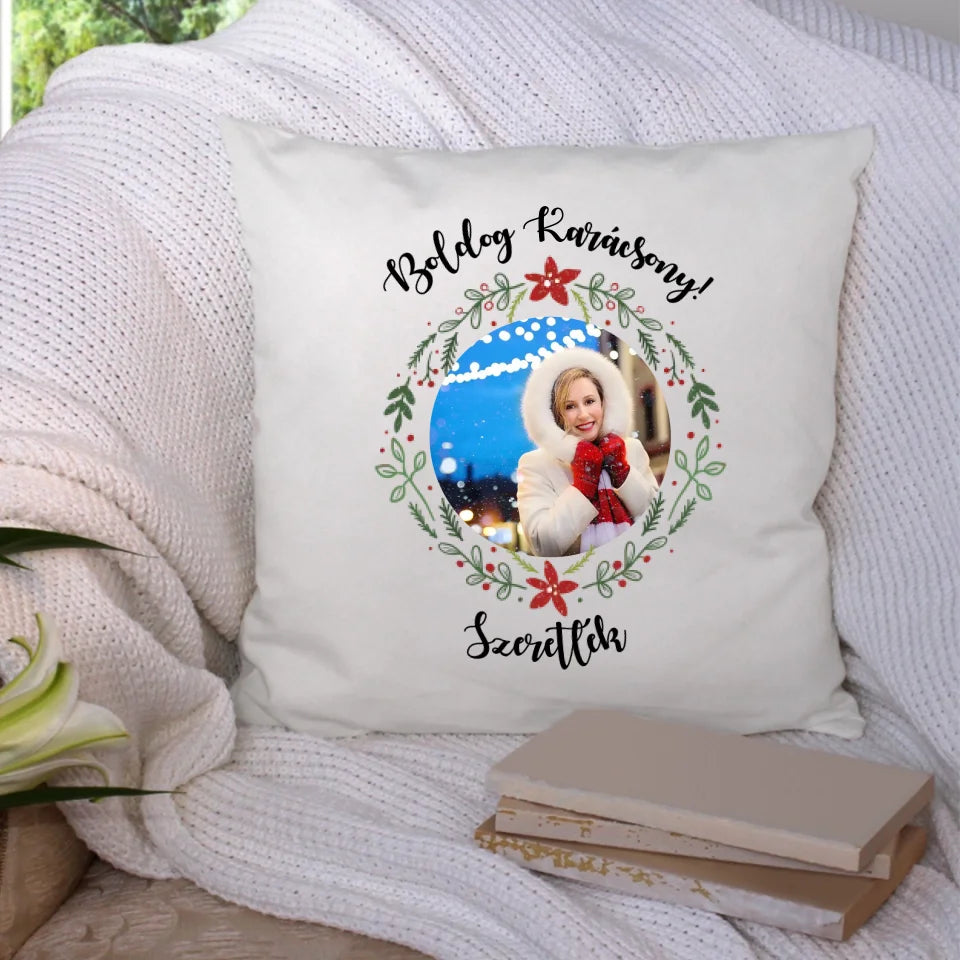 Karácsonyi egyedi képes párna felirattal