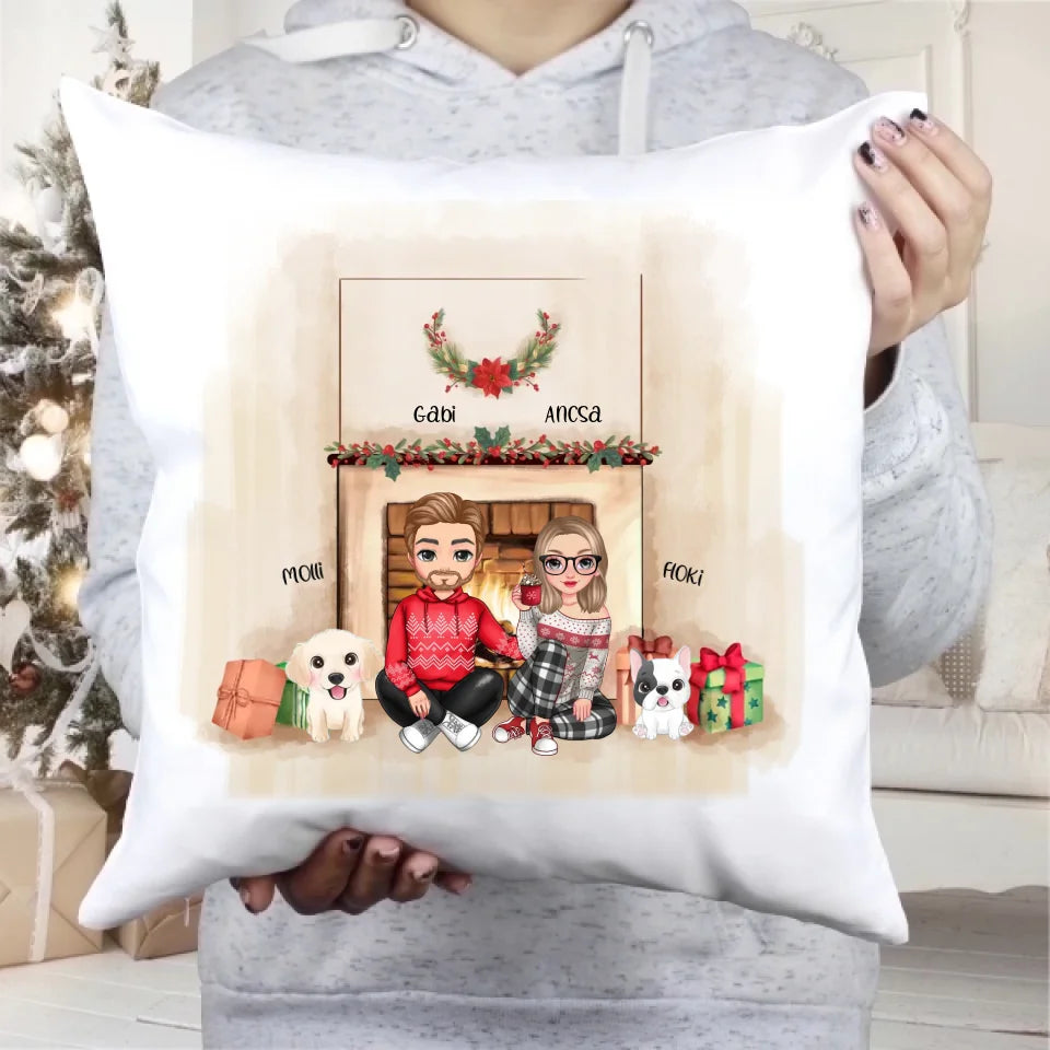 Karácsonyi gazdis párna pároknak 2 kutyával