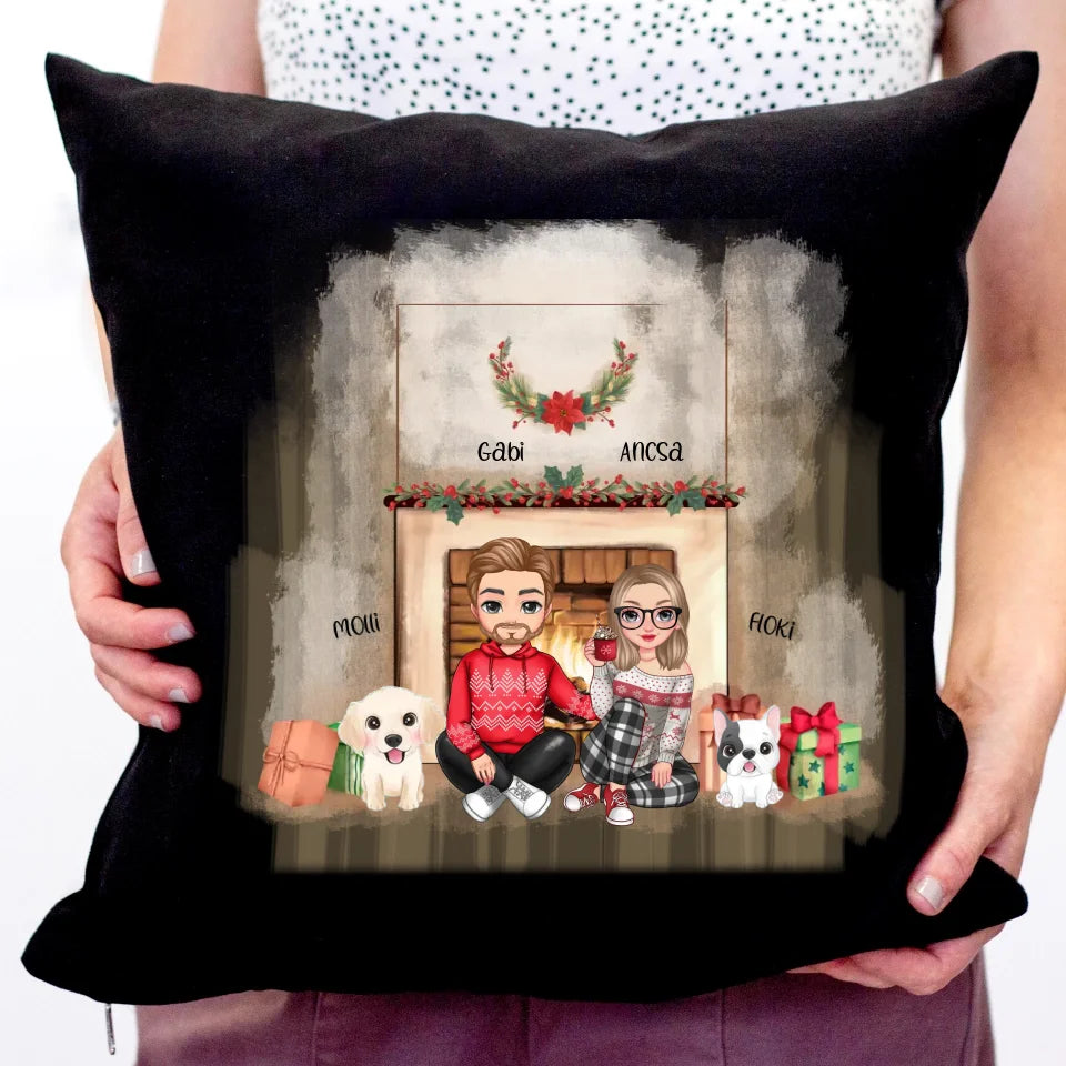 Karácsonyi gazdis párna pároknak 2 kutyával