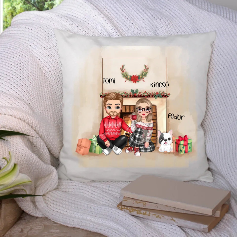 Karácsonyi cukifejű páros párna kutyával