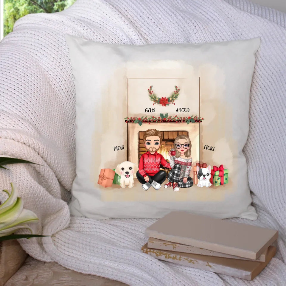 Karácsonyi cukifejű páros párna 2 kutyával