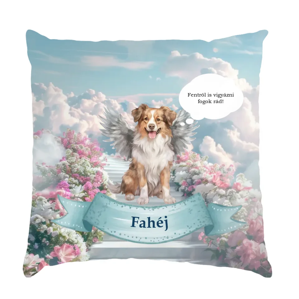 Angyal kutyusos Fullprint párna egyedi névvel és üzenettel