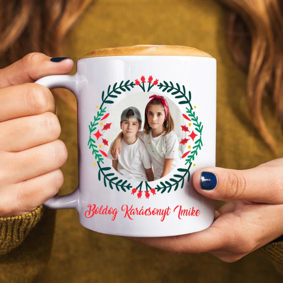 Egyedi fényképes bögre Testvéreknek karácsonyi választható mintával