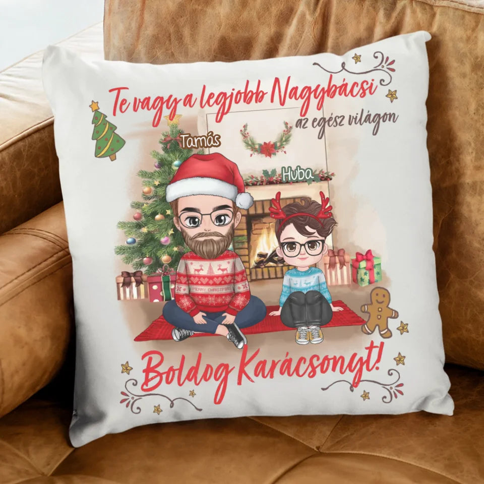 Egyedi karácsonyi ajándék nagybácsiknak - cuki karakteres legjobb nagybácsi párna