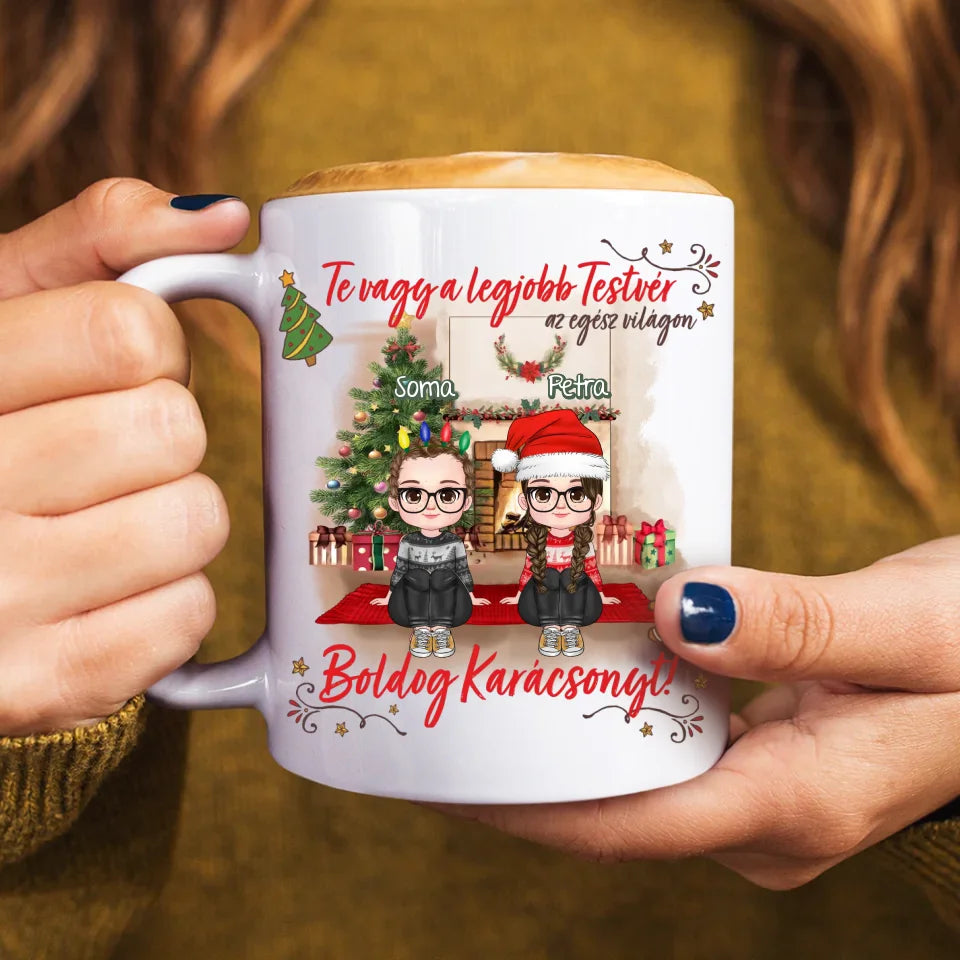 Egyedi ajándék testvéreknek - Boldog karácsonyt bögre gyerekeknek