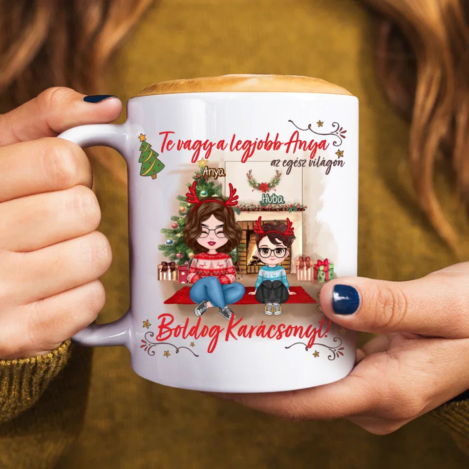 Egyedi ajándék anyáknak - Boldog karácsonyt bögre cuki karakterekkel