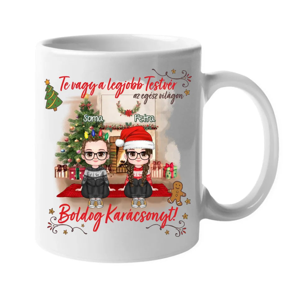 Egyedi ajándék testvéreknek - Boldog karácsonyt bögre gyerekeknek