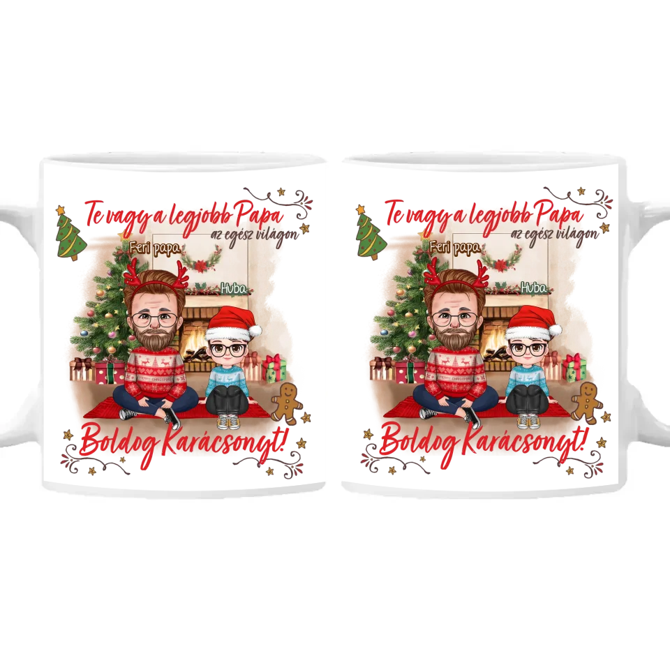 Egyedi ajándék nagypapáknak - Boldog karácsonyt bögre cuki karakterekkel