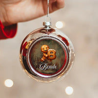 Karácsonyi ezüst gömbdísz egyedi névvel és kezdőbetűvel