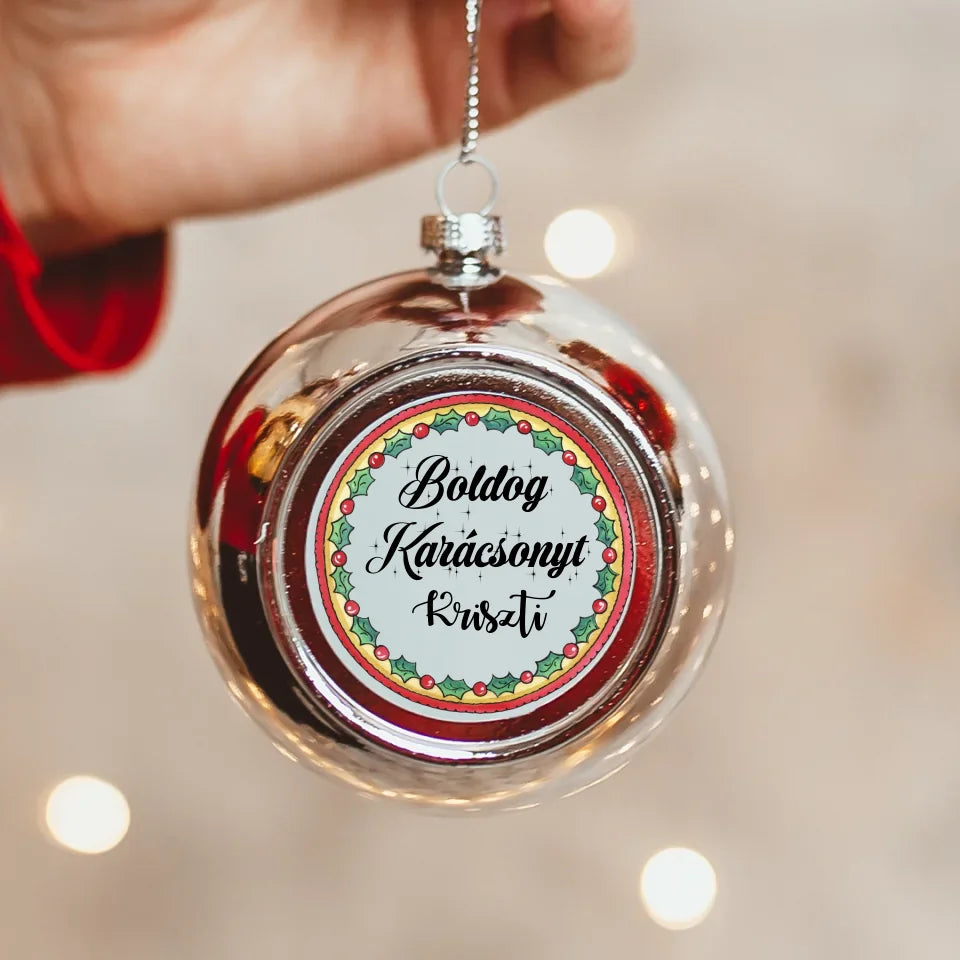Karácsonyi gömbdísz egyedi névvel ezüst
