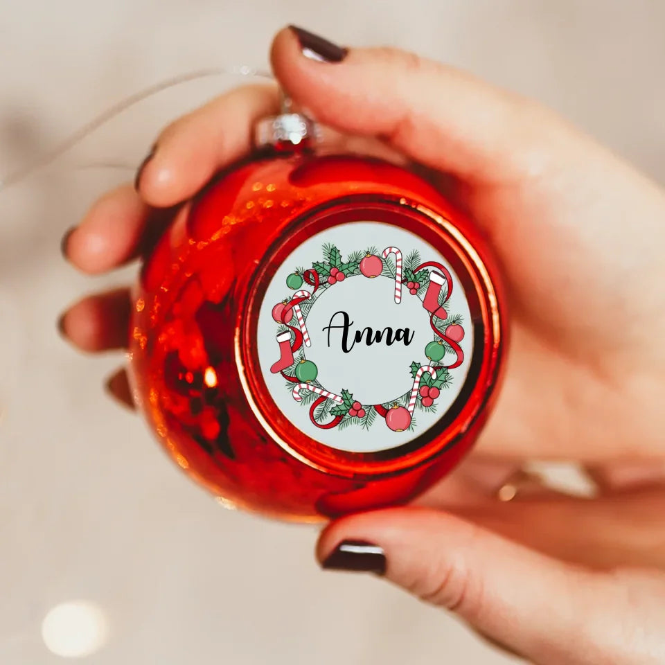 Egyedi neves karácsonyi gömbdísz piros