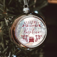 Karácsonyi ezüst gömbdísz saját névvel és illusztrációval