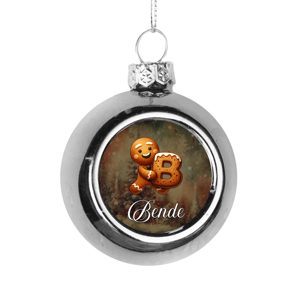 Karácsonyi ezüst gömbdísz egyedi névvel és kezdőbetűvel