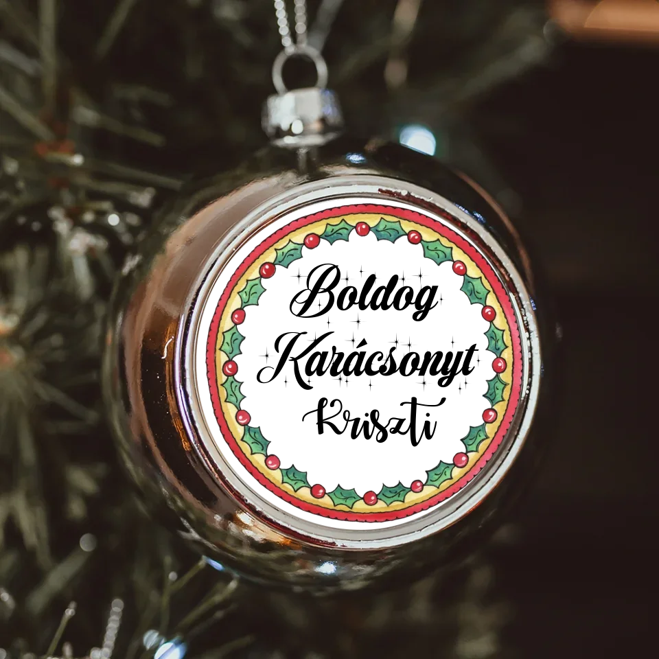 Karácsonyi gömbdísz egyedi névvel ezüst