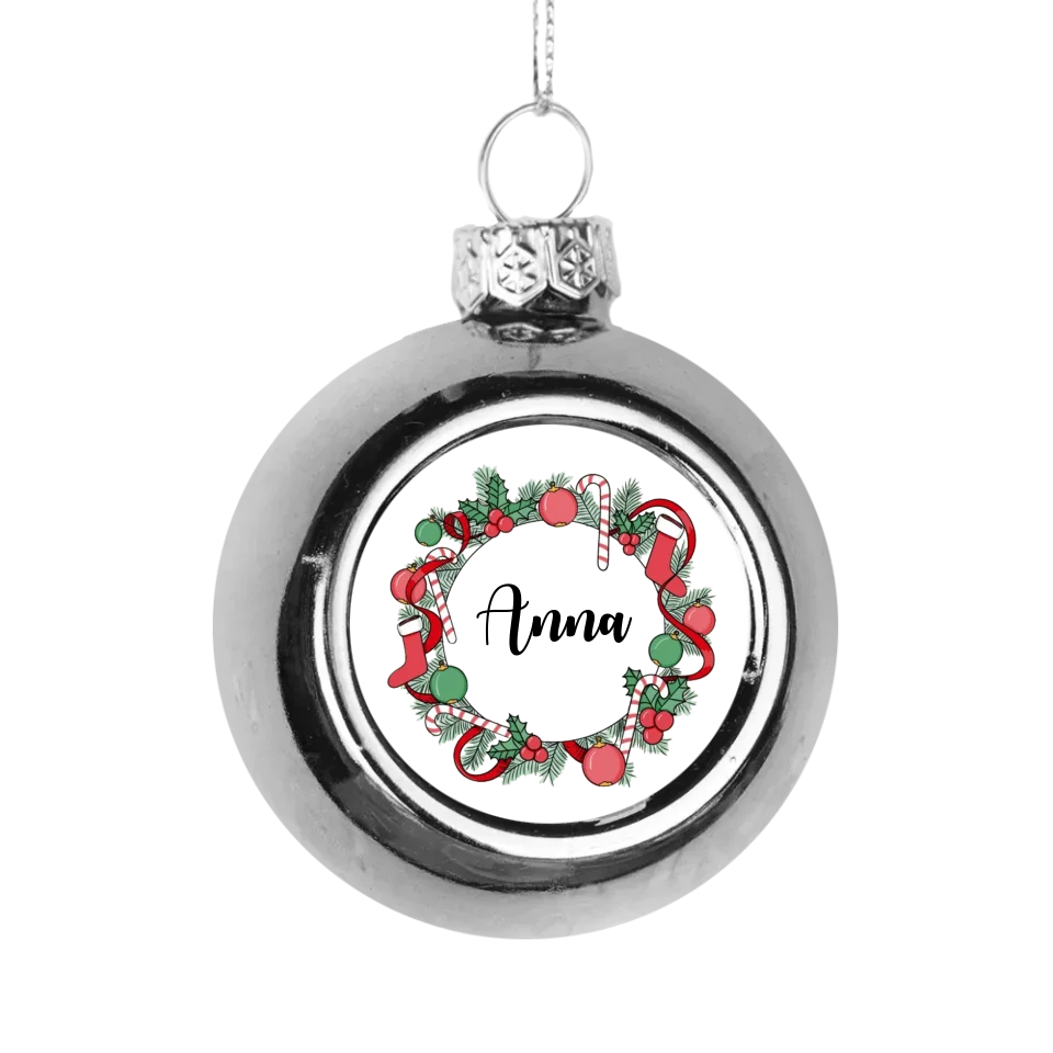 Egyedi neves karácsonyi gömbdísz ezüst