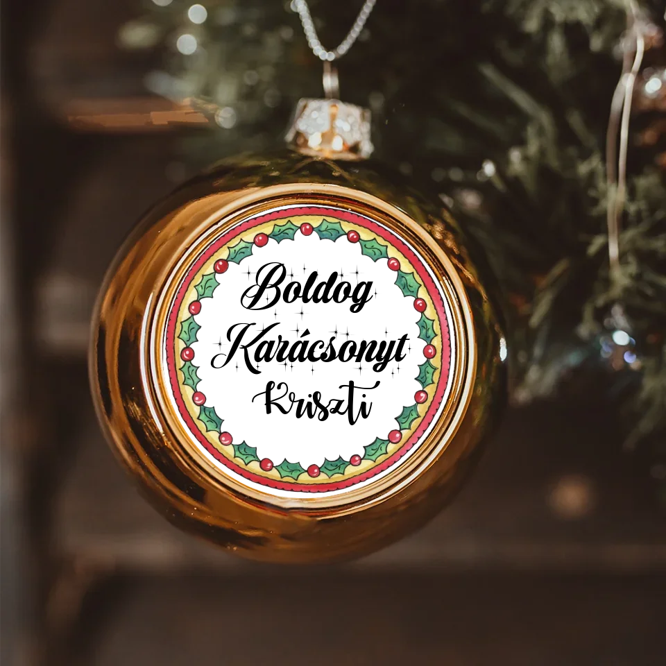 Karácsonyi gömbdísz egyedi névvel arany