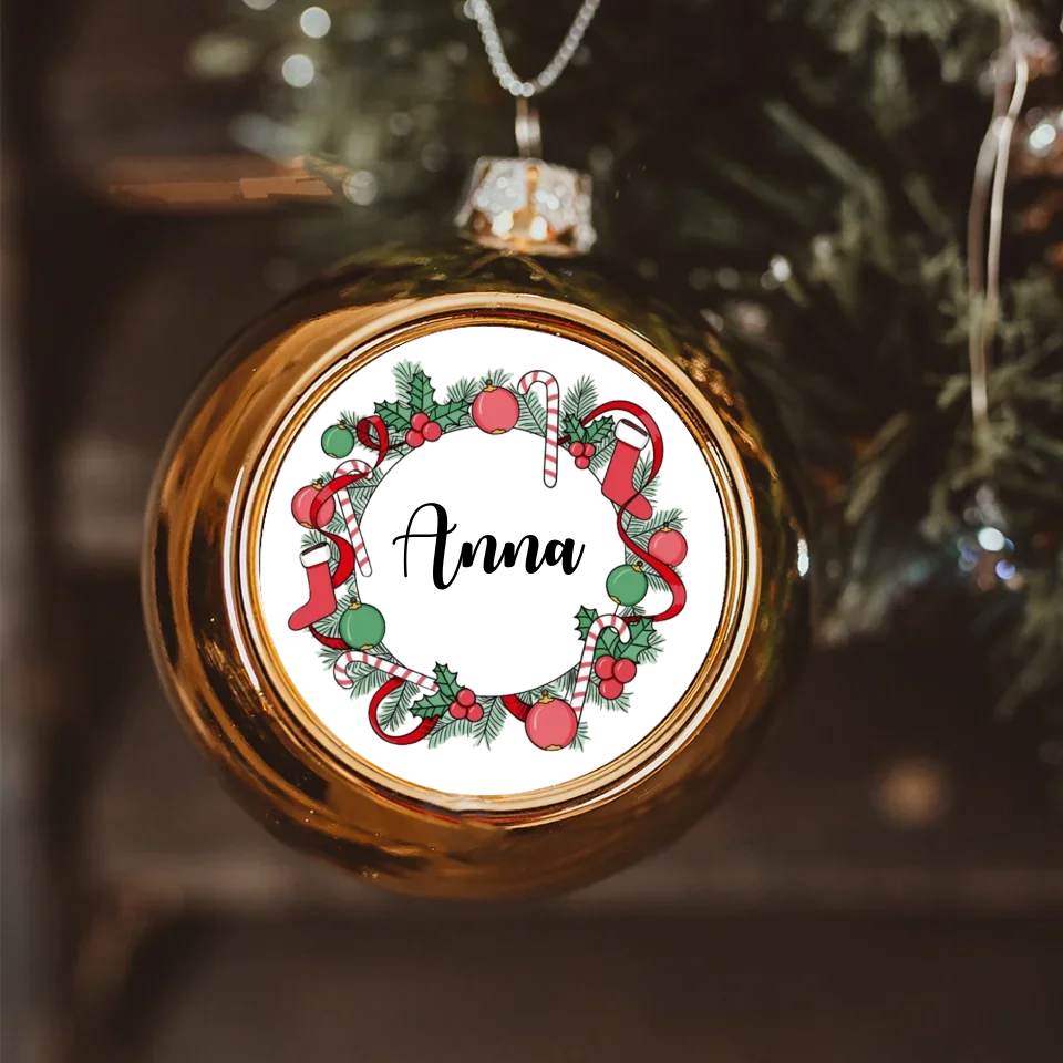 Egyedi neves karácsonyi gömbdísz arany