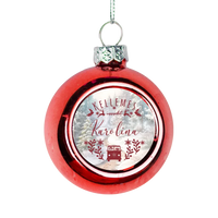 Karácsonyi piros gömbdísz saját névvel és illusztrációval