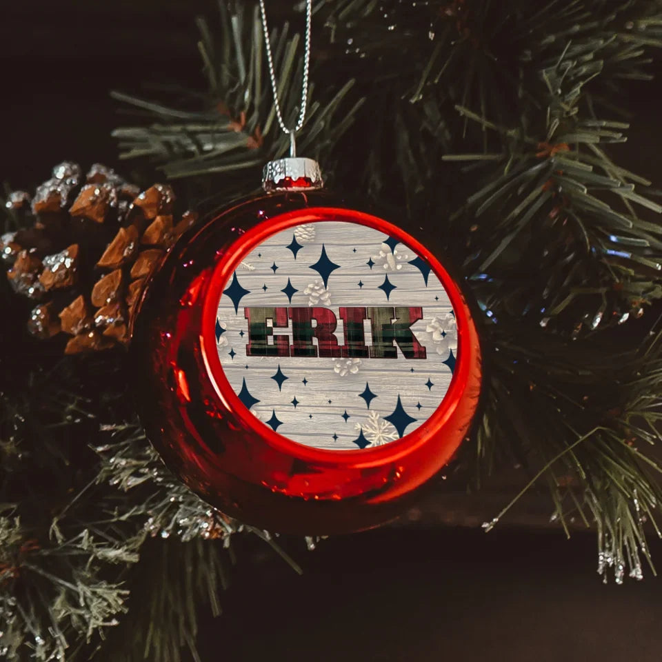 Karácsonyi piros gömbdísz saját névvel