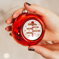 Útmutató karácsonyi piros gömbdísz az egész család nevével