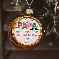 Papának arany gömbdísz az unokák neveivel