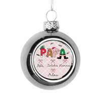 Papának ezüst gömbdísz az unokák neveivel