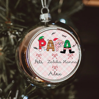 Papának ezüst gömbdísz az unokák neveivel