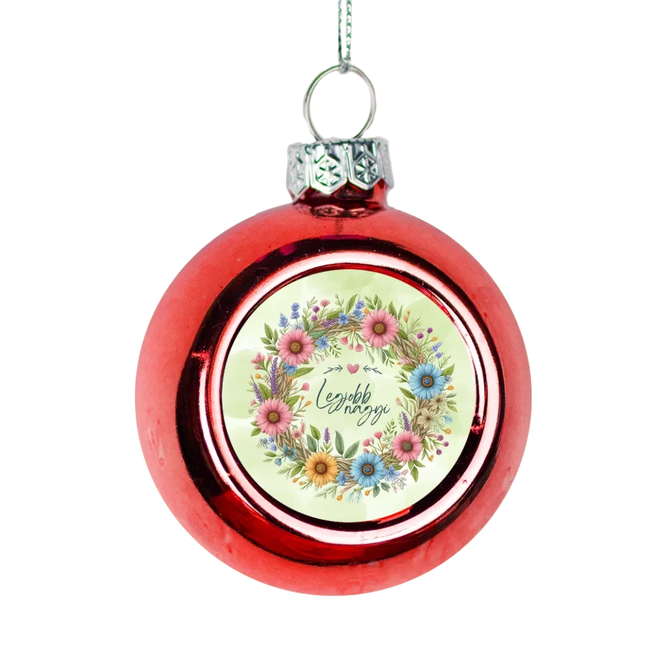Legjobb nagyi virágos piros gömbdísz