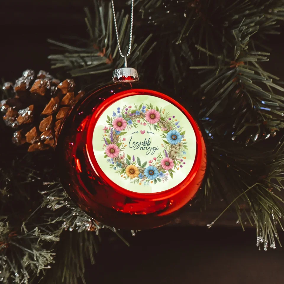 Legjobb nagyi virágos piros gömbdísz