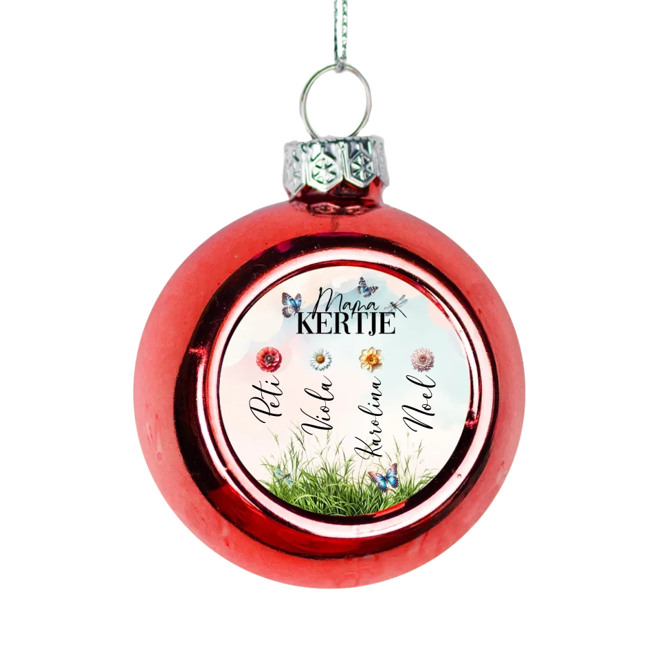 Mama kertje piros gömbdísz az unokák neveivel