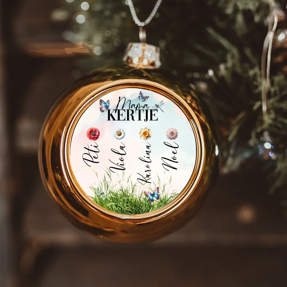 Mama kertje arany gömbdísz az unokák neveivel
