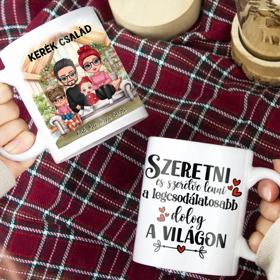 Egyedi ajándék bögre személyre szabható karakterekkel - cuki család