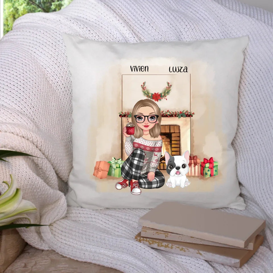 Karácsonyi gazdis párna kutyásoknak lánnyal