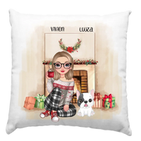 Karácsonyi gazdis párna kutyásoknak lánnyal