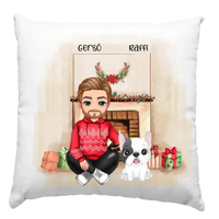 Karácsonyi gazdis párna kutyásoknak fiúval