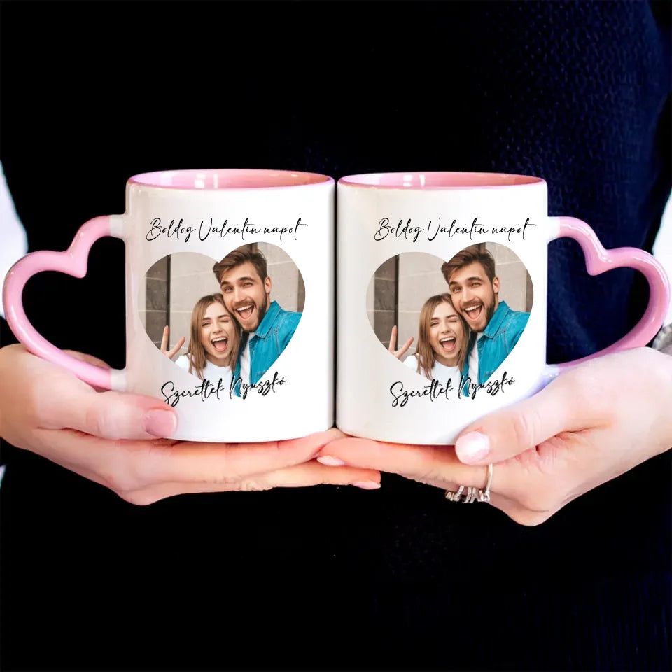 Valentin napi szív alakú két képes bögre 