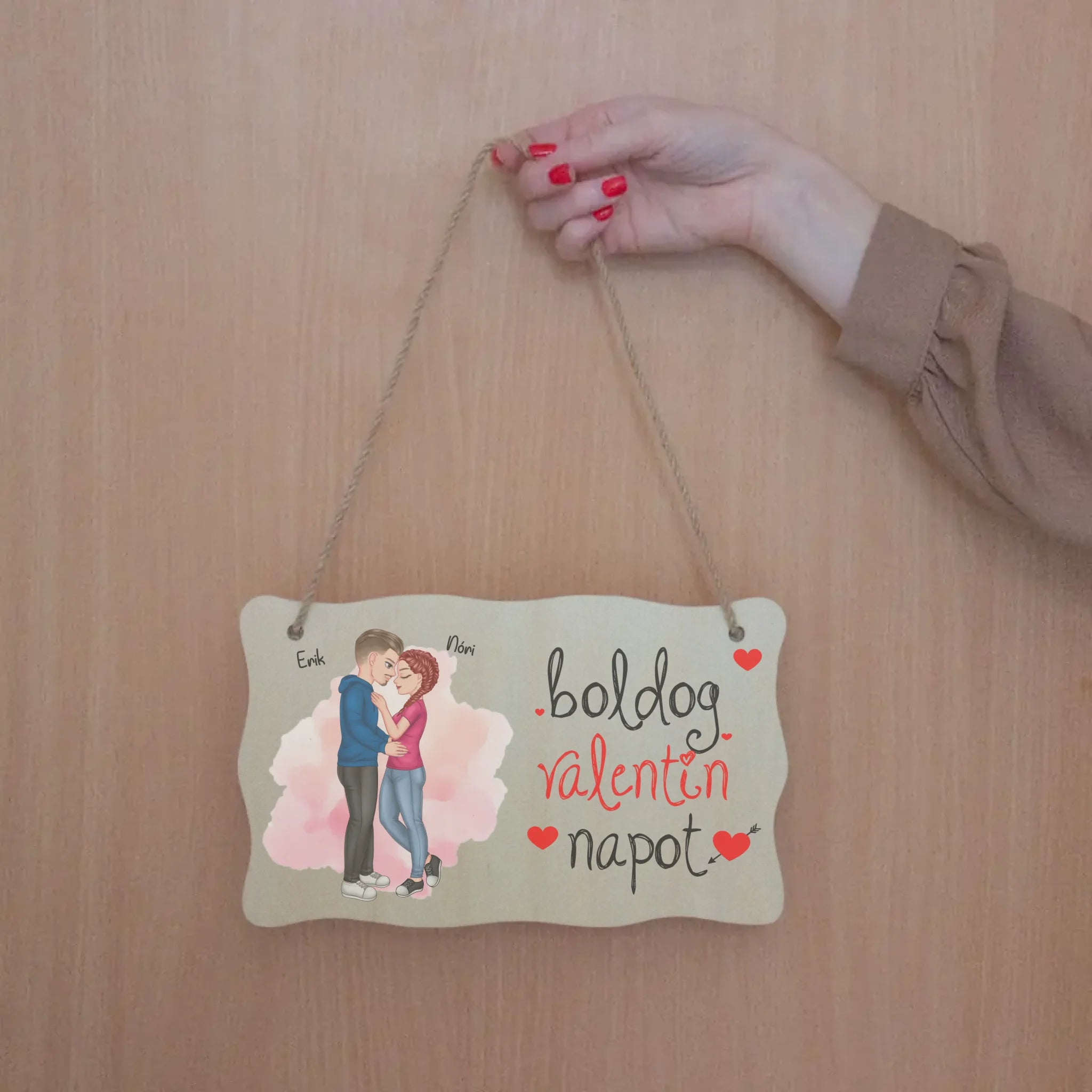 Valentin napi ölelkező cuki páros dísztábla