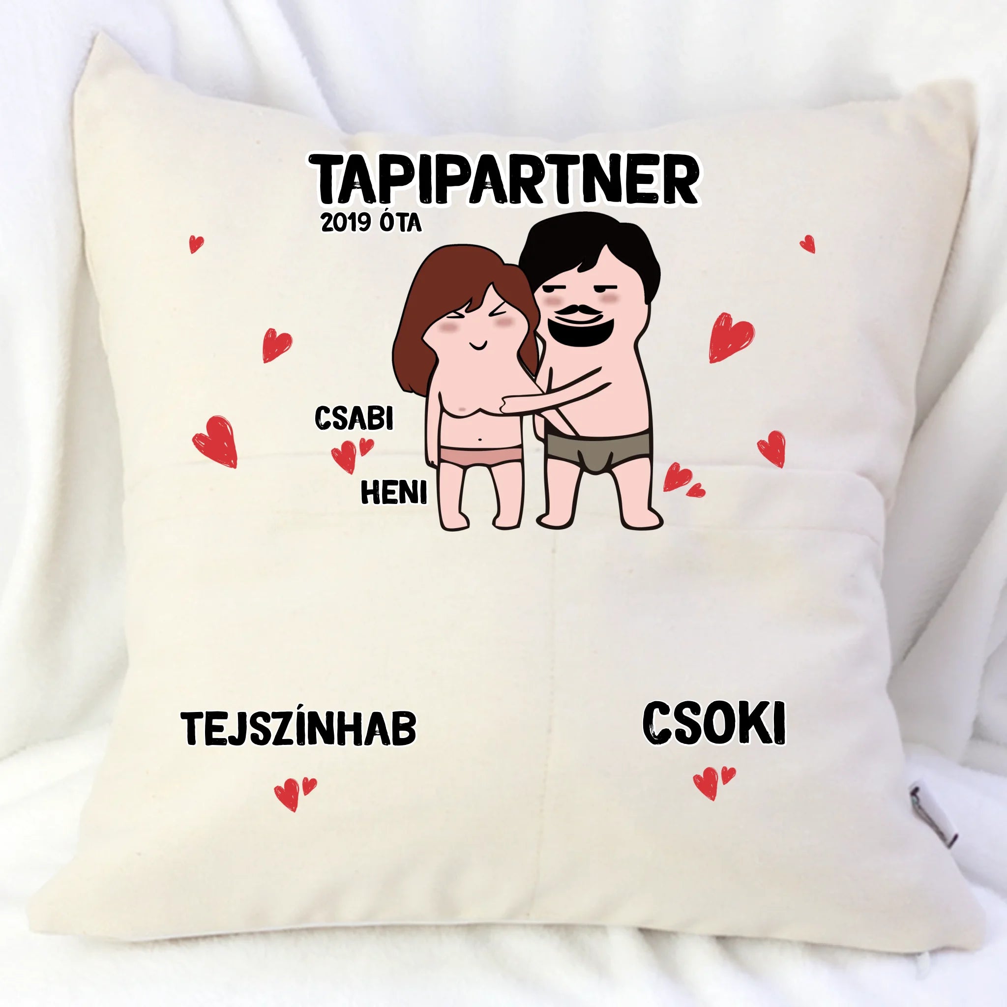 Tapipartner szerkeszthető karakteres Valentin napi zsebes párna