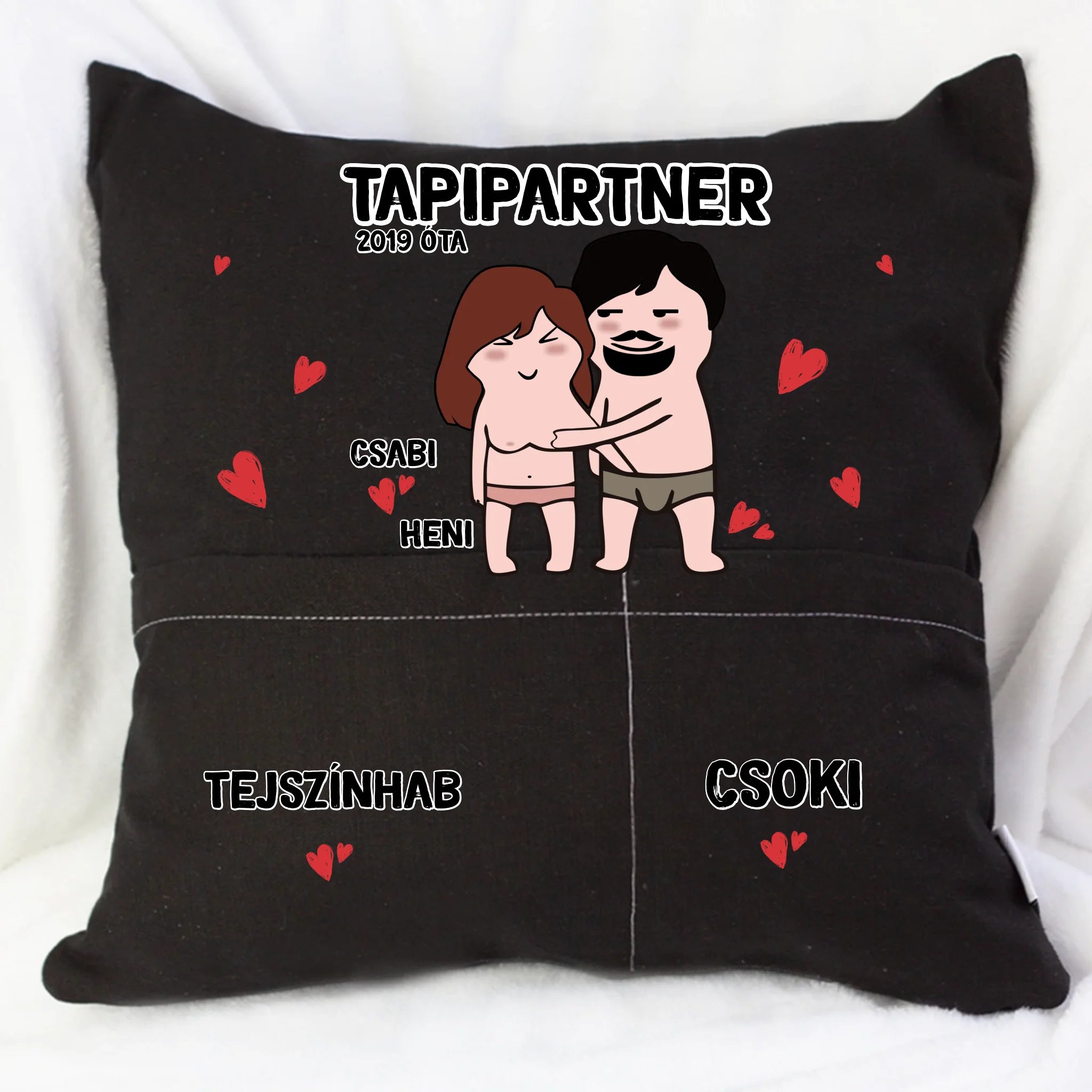 Tapipartner szerkeszthető karakteres Valentin napi zsebes párna