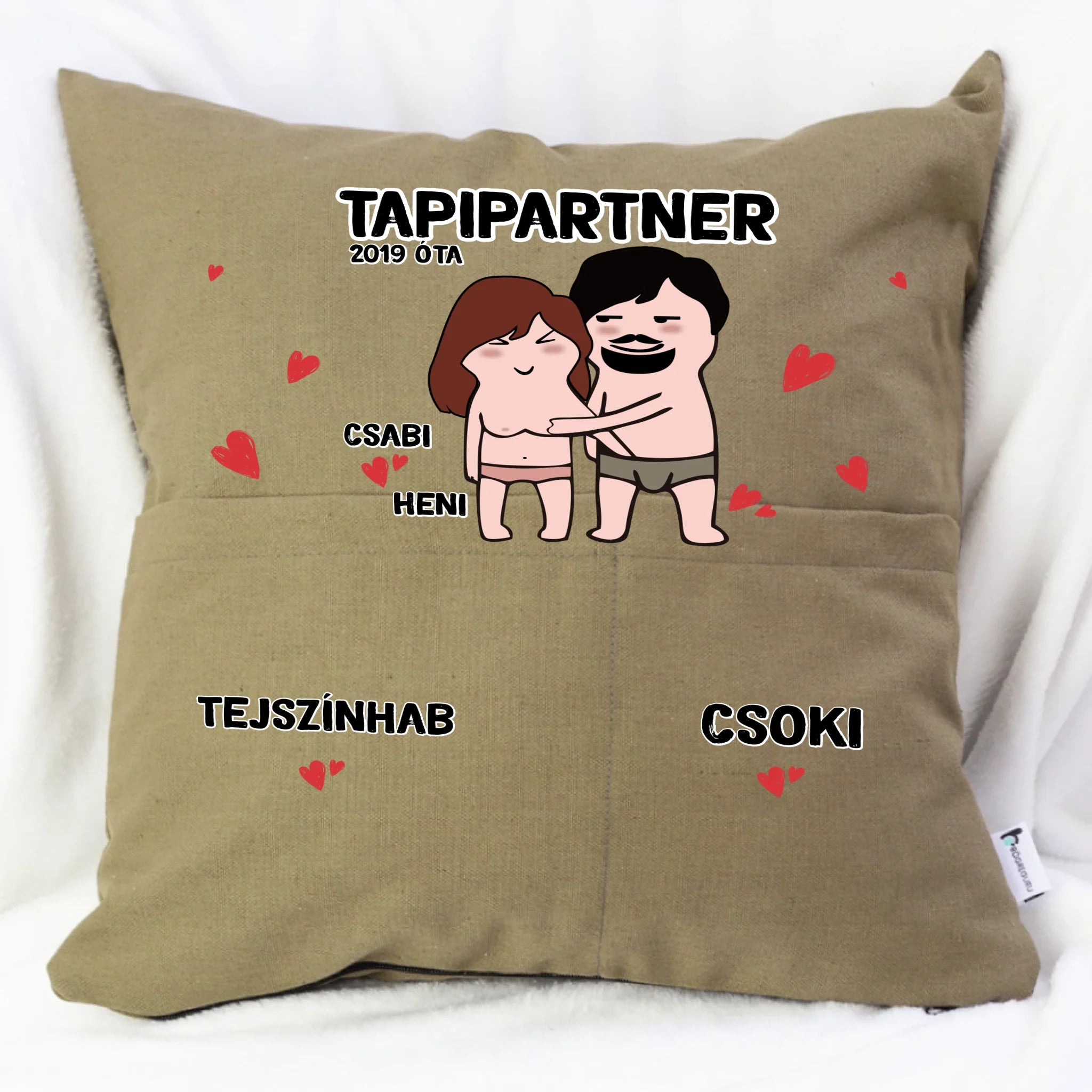 Tapipartner szerkeszthető karakteres Valentin napi zsebes párna