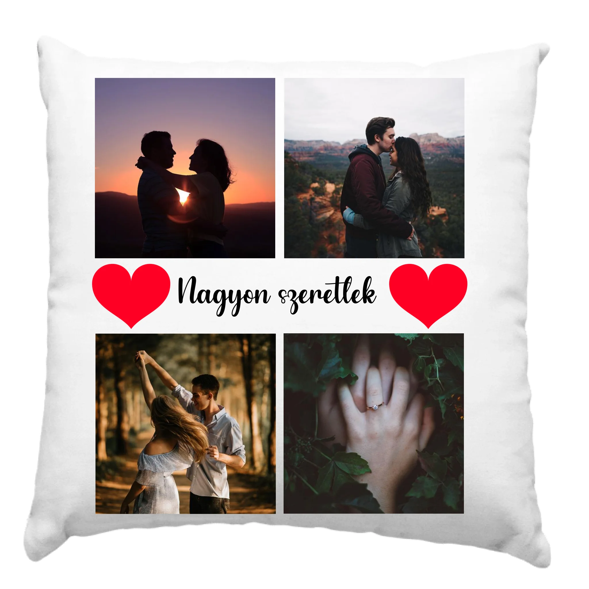 4 képes szíves párna felirattal