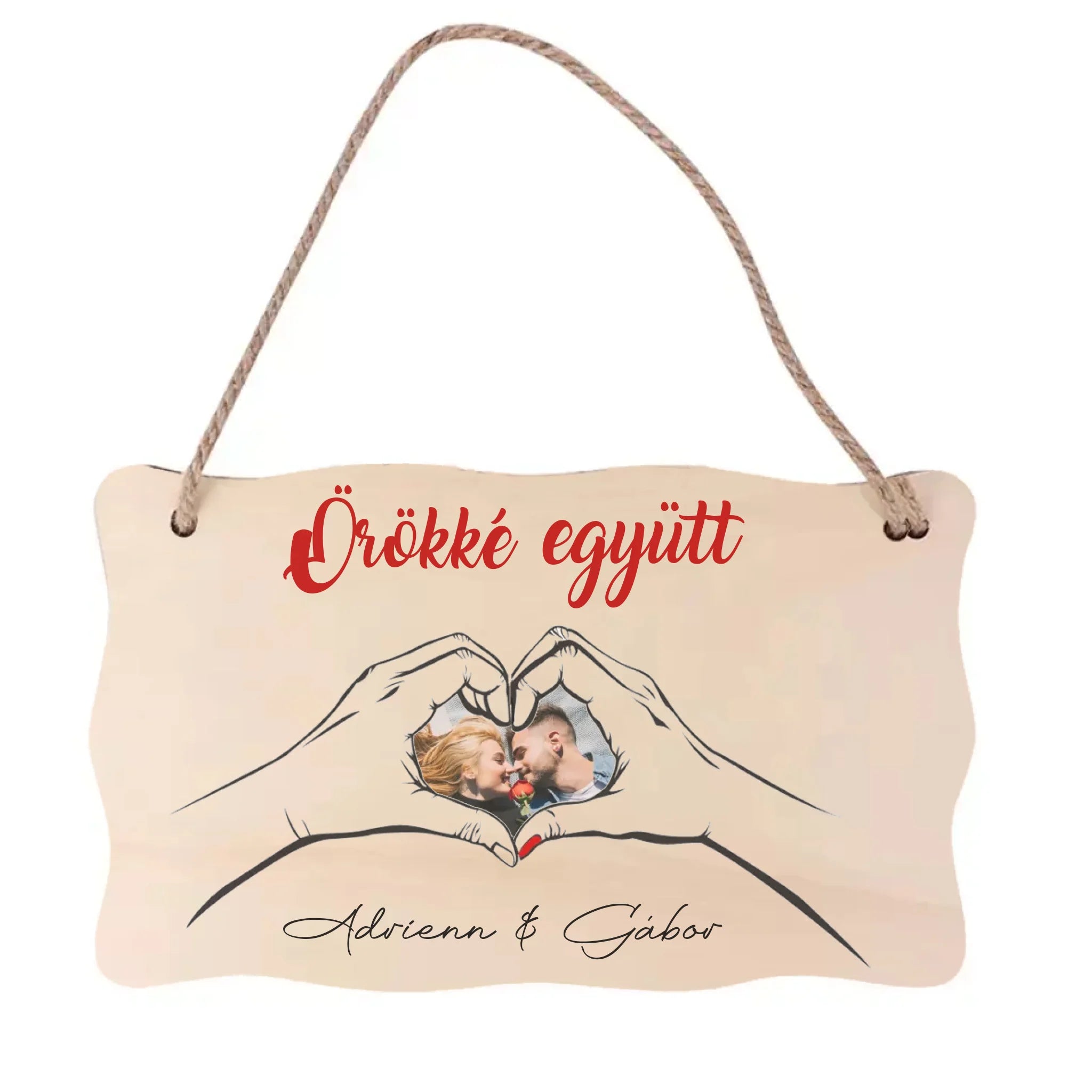 Örökké együtt egyedi képes fa dísztábla Valentin napra pároknak