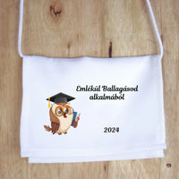 Ballagási tarisznya bagoly mintával és idézettel