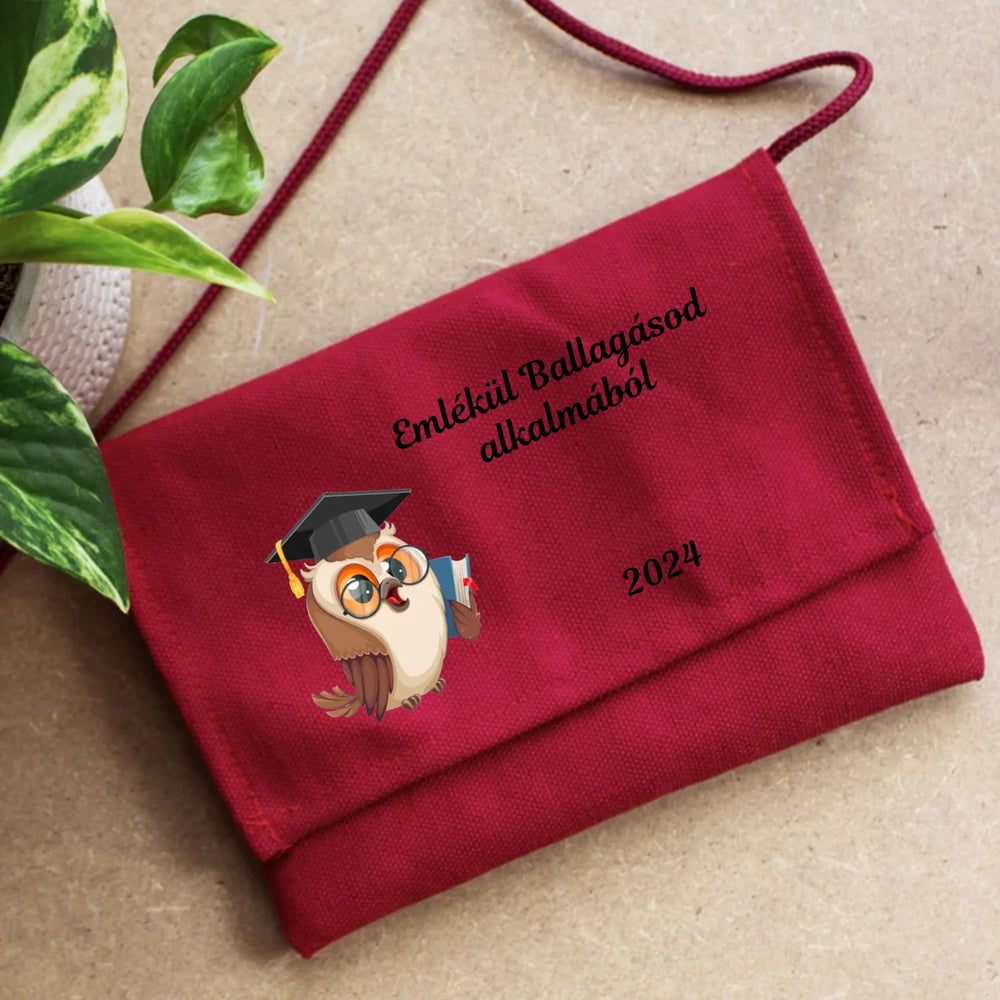 Ballagási tarisznya bagoly mintával és idézettel