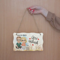 Ajtó kopogtató fa dísztábla szerkeszthető karakterekkel és cicával