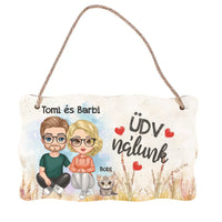 Ajtó kopogtató fa dísztábla szerkeszthető karakterekkel és cicával