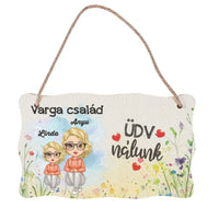 Ajtó kopogtató fa dísztábla szerkeszthető Anya és gyerekek karakterekkel