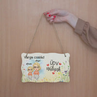 Ajtó kopogtató fa dísztábla szerkeszthető Anya és gyerekek karakterekkel