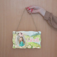 Húsvéti ajtó kopogtató fa dísztábla gyerekeknek egyedi képpel