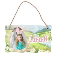 Húsvéti ajtó kopogtató fa dísztábla gyerekeknek egyedi képpel